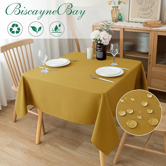 Biscaynebay Textured Fabric Christmas Square Table Cloth 60x60 Inches, Wedding - Image 2