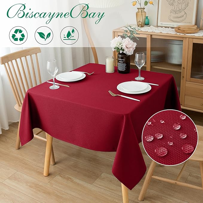Biscaynebay Textured Fabric Christmas Square Table Cloth 60x60 Inch, Wedding - Image 2