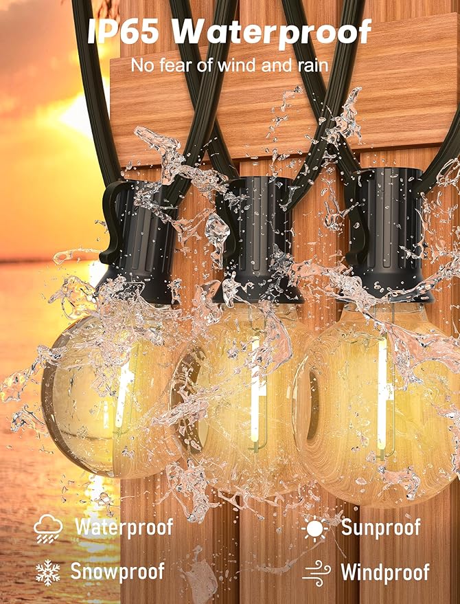 SUNSGNE G40 LED Globe Outdoor String Lights Waterproof Shatterproof, 25FT - Image 4