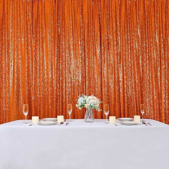 Hahuho Orange Sequin Backdrop Curtain, Party Decoration（4 Panels, 2FT x 8FT - Image 6