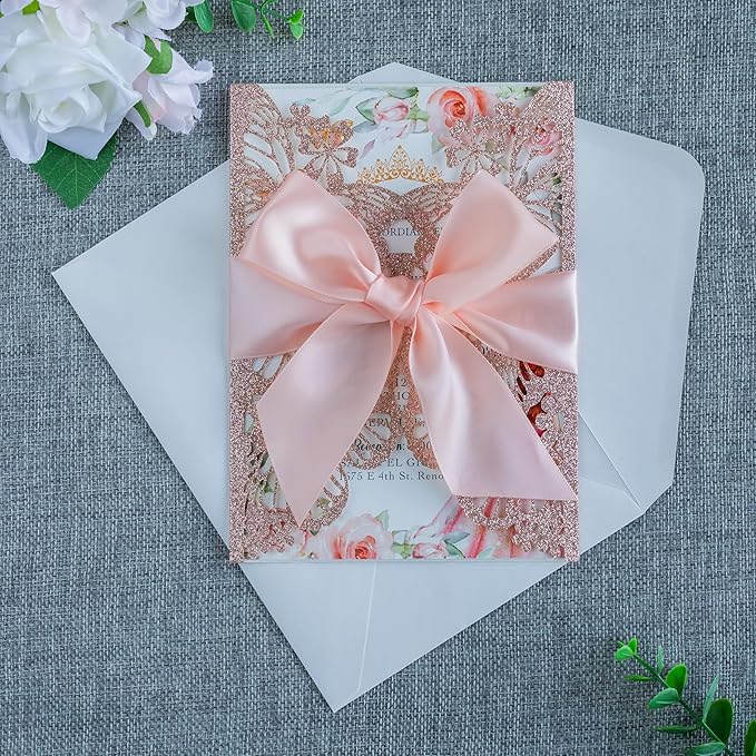 20 PCS 5.12x7.2 Butterfly Quinceanera Invitation, Laser Cut Wedding Invitation - Image 4