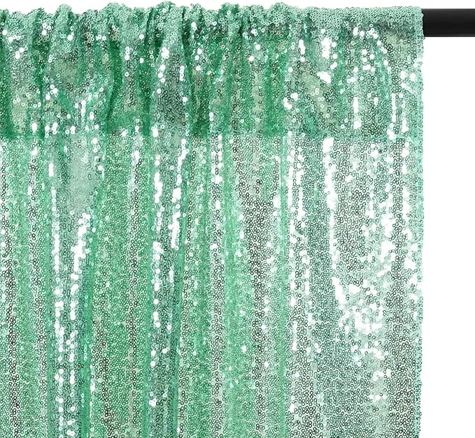 Poise3EHome Mint Green Sequin Backdrop Curtain, 4 Panels 2FTx8FT Glitter - Image 8