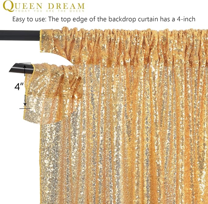 QueenDream Gold Sequin Backdrop Curtain Party Decorations: 10ft x 10ft Glitter - Image 7