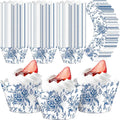Domensi 100 Pcs Blue Floral Cupcake Wrappers Rustic Cupcake Liners Baking Cups by Domensi
