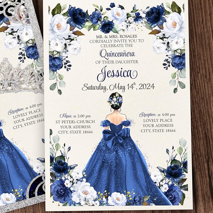 50Pcs Navy Blue Crown Invitations - Image 6