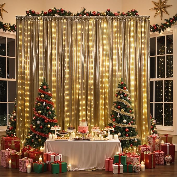 PartyVillage 10x10FT Champagne Gold Sequin Backdrop Curtain - Image 9