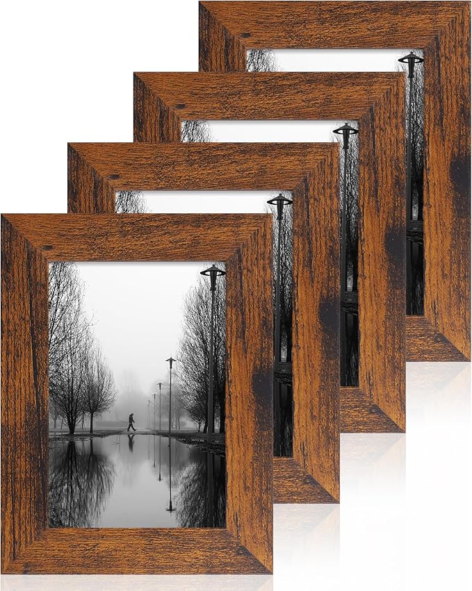 4x6 Picture Frame Set of 4, High Definition Glass 4 x 6 Frame, Wood Rustic by iRahmen