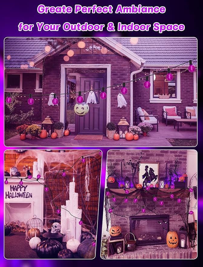SUNSGNE G40 LED Purple Lights Outdoor, 25 Feet Halloween Purple String Lights - Image 7