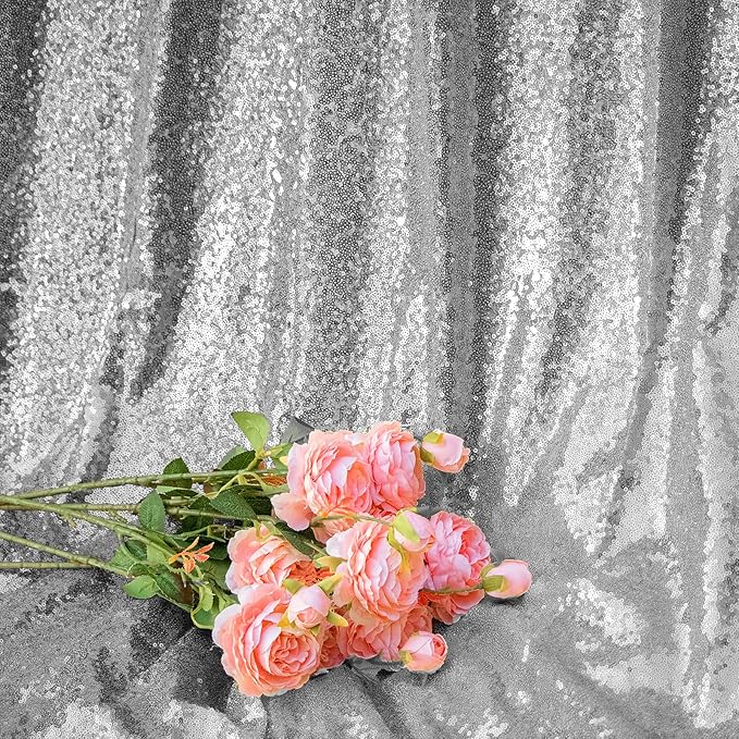 Silver Sequin Backdrop Curtains 1 Panel 8FTx8FT Wedding Photo Backdrop Drapes - Image 9