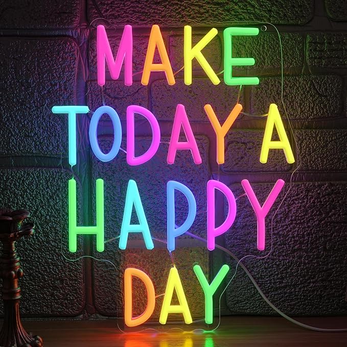 Make Today a Happy Day Neon Sign, Dimmable Positive Quote Neon Light by LIEGHDZT