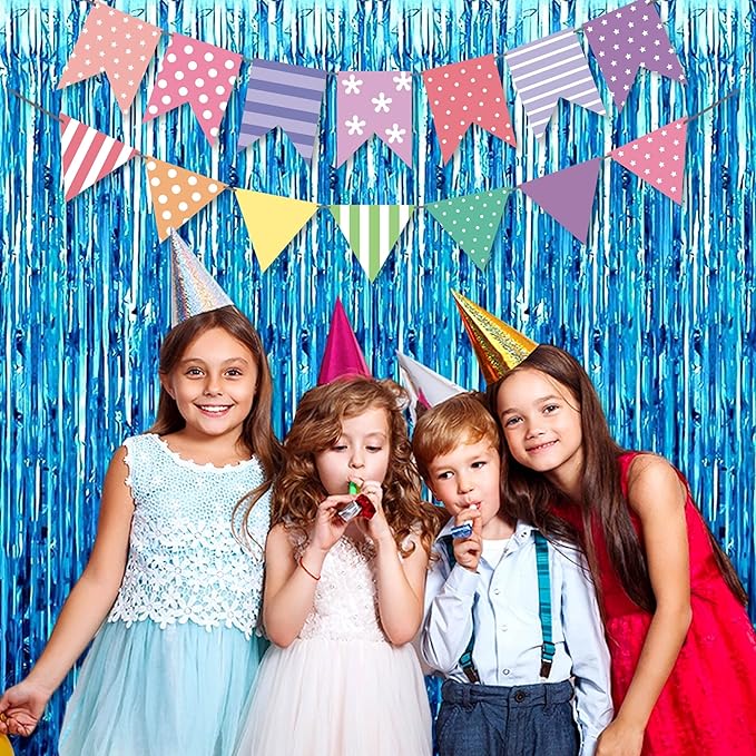 6 Pack Lake Blue Foil Fringe Curtains Backdrop, 3.28 x 8.2 Ft Metallic - Image 4