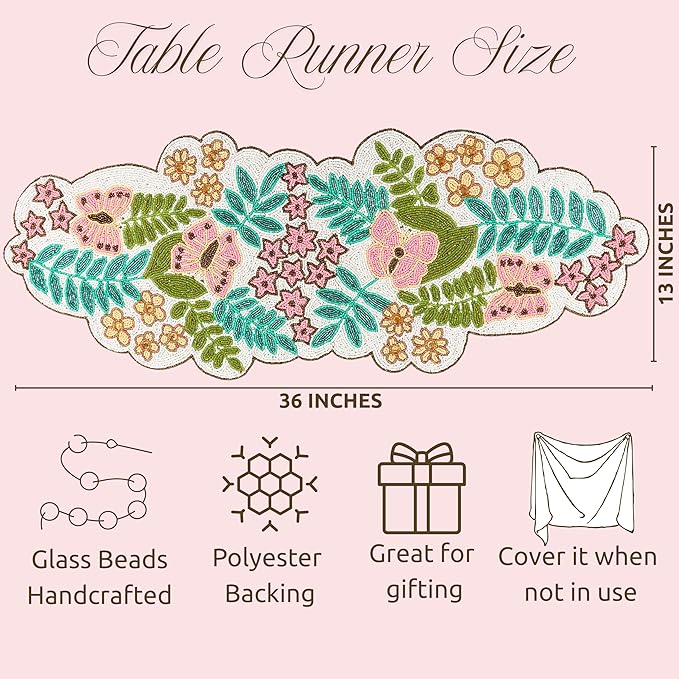 Handmade Beaded Table Runner -35 Inch Spring Floral Runner - Image 4