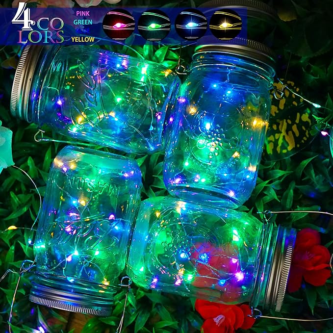 SunKite Solar Mason Jar Lights, 8 Pack 20 LED Waterproof Fairy Firefly Jar Lids - Image 3