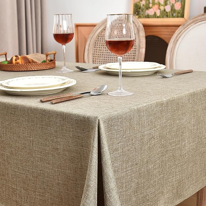 Fitable Linen Textured Tablecloths 2 Pack, Faux Burlap Rectangle Table Clothes - Image 3