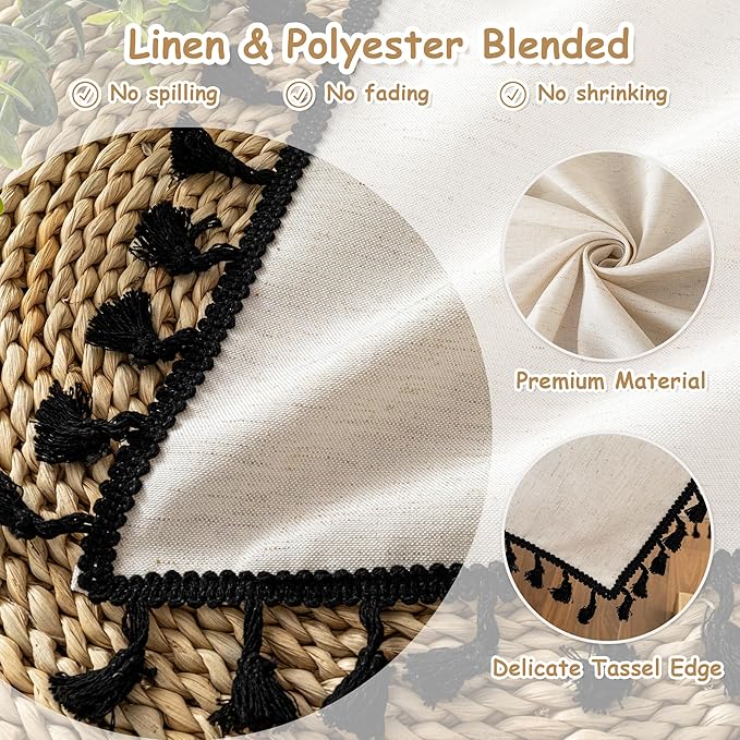 MYSKY HOME Table Cloth 60x84 in Rectangle Table, Cotton Tassel Linen Look - Image 3