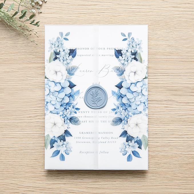 PONATIA 50PCS Vellum Jackets for 5x7 Invitation Cards- 135GSM Dusty Blue - Image 4