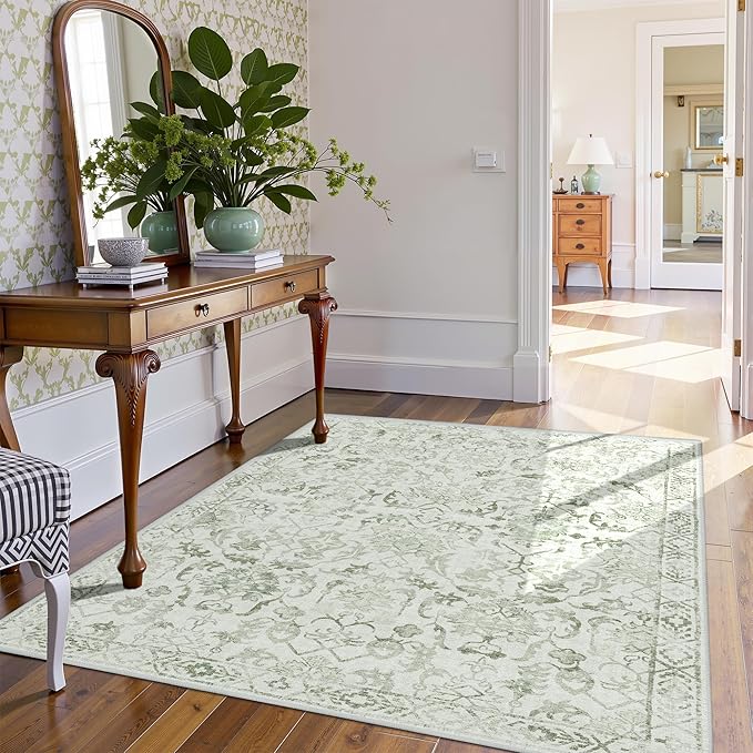 Sage Vintage Area Rug 4x6 for Living Room Bedroom, Washable Distressed - Image 5