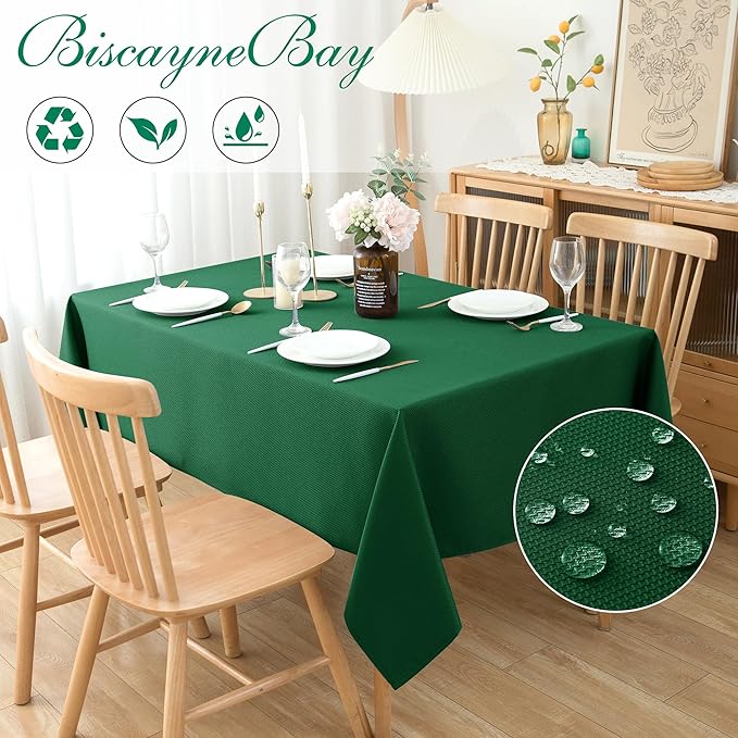 Biscaynebay Textured Fabric Christmas Rectangle Table Cloth 90x132 Inch - Image 2