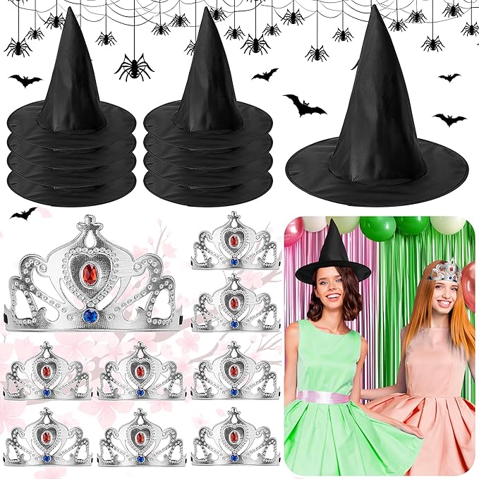 Tlswshsy 18 Pcs Princess Crowns and Witch Hats Set, Witches and Princess Party by Tlswshsy
