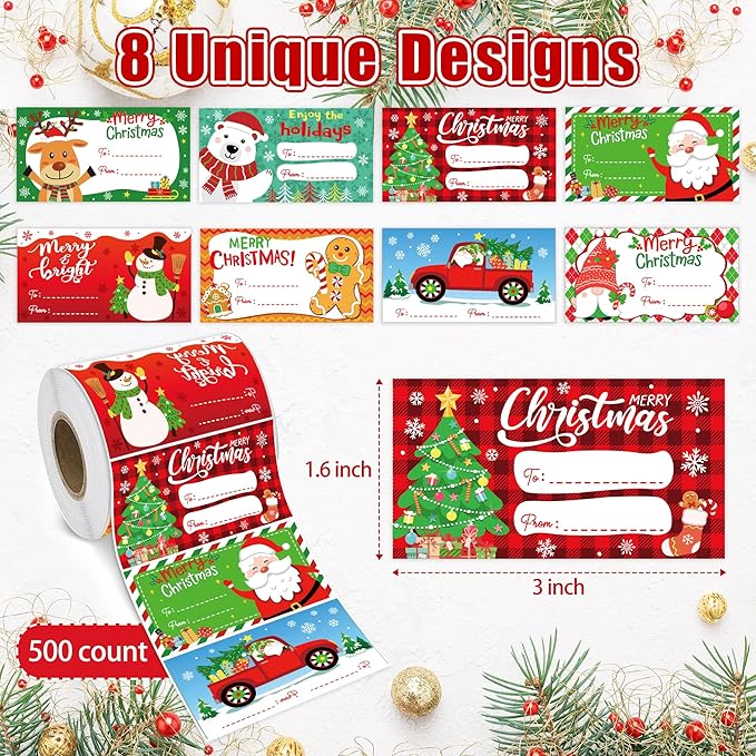 500 PCS Christmas Gift Tags, Christmas Name Tags Stickers Roll, Self-Adhesive - Image 2