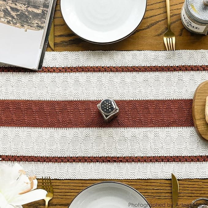 Artoid Mode Caramel Farmhouse Woven Rustic Table Runner, Seasonal Holiday - Image 4