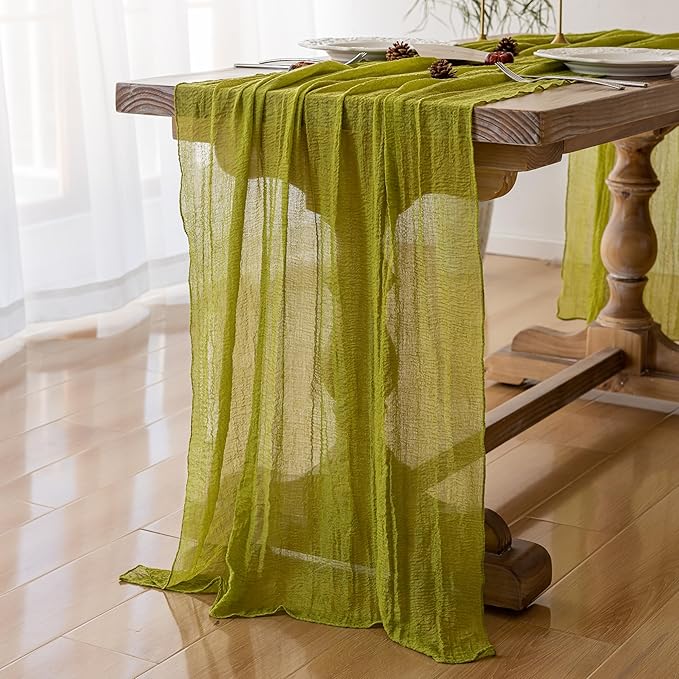 3pcs Moss Green Cheesecloth Table Runner Gauze 120 Inch 10 FT Rustic Boho - Image 3