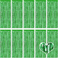 10 Pack Green Backdrop Curtain 3.2ft x 8.2ft Metallic Tinsel Foil Fringe by Ohiyoo