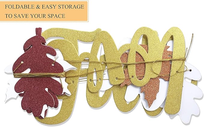 Uniwish Pre-Strung Fall in Love Banner Gold Glittery Garland Thanksgiving Fall - Image 4