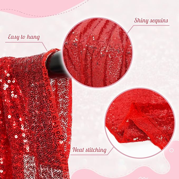 PartyDelight Red Sequin Backdrop Curtain 8FT X 8FT Sparkly - Image 3