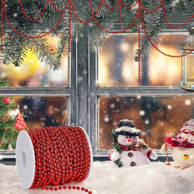 100 Feet Christmas Tree Decorations, Christmas Red Hanging Beads Garland Chain - Image 2