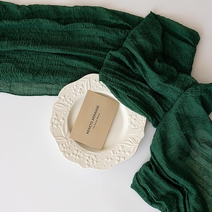 3pcs Emerald Green Cheesecloth Table Runner Gauze 120 Inch 10 FT Rustic Boho - Image 5