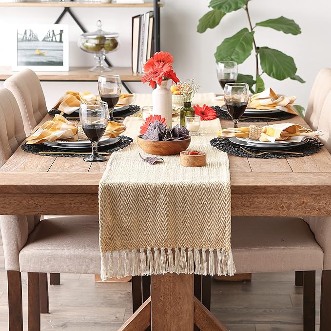 DII Woven Basic Tabletop Collection, Chevron Table Runner, Honey Gold - Image 2