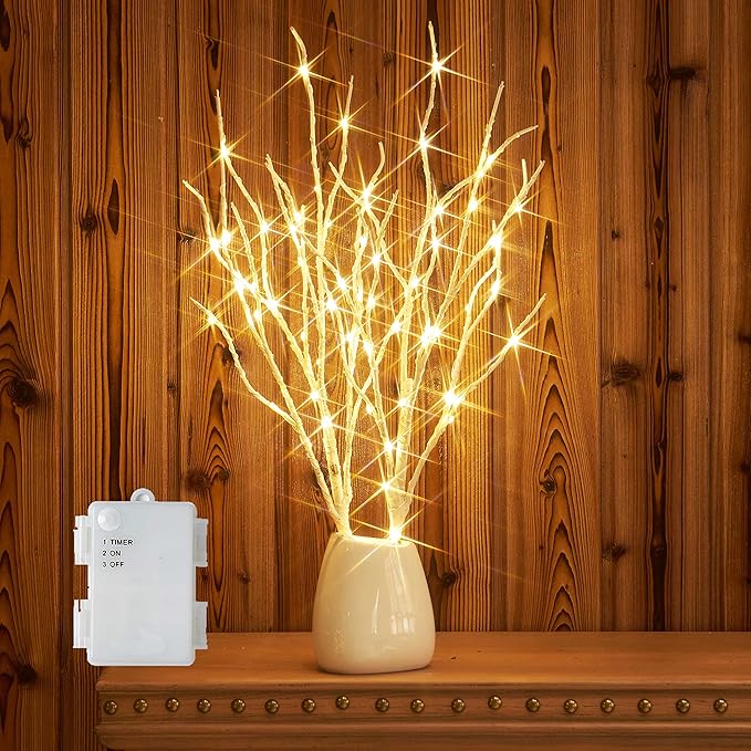 Hairui Lighted Birch Branches 18IN 70 White Willow LED Battery Operated by Hairui