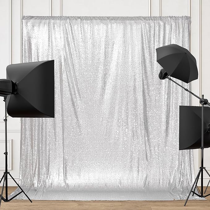 PartyDelight Silver Sequin Backdrop Photography Curtain Special Events Party - Image 5