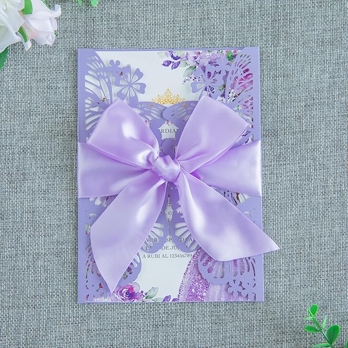 20 PCS 5.12x7.2 Butterfly Personalized Quinceanera Invitation, Customized XV - Image 9
