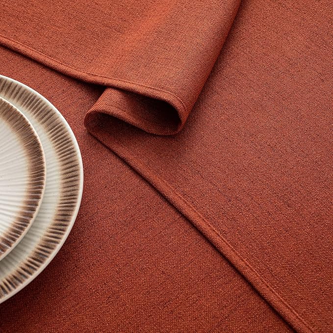 MIULEE Burnt Orange Linen Tablecloth 52x70 Inch Rectangle Table Cloth Waterproof - Image 3