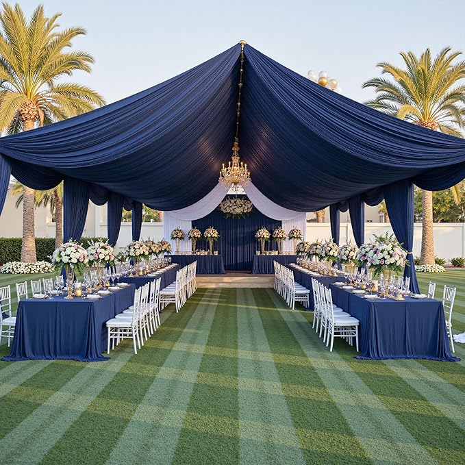 PartyVillage 50ftx40ft Navy Blue Ceiling Curtain by PartyVillage