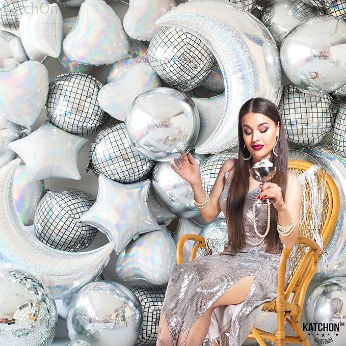 KatchOn, Big Silver Disco Ball Balloons - Image 7