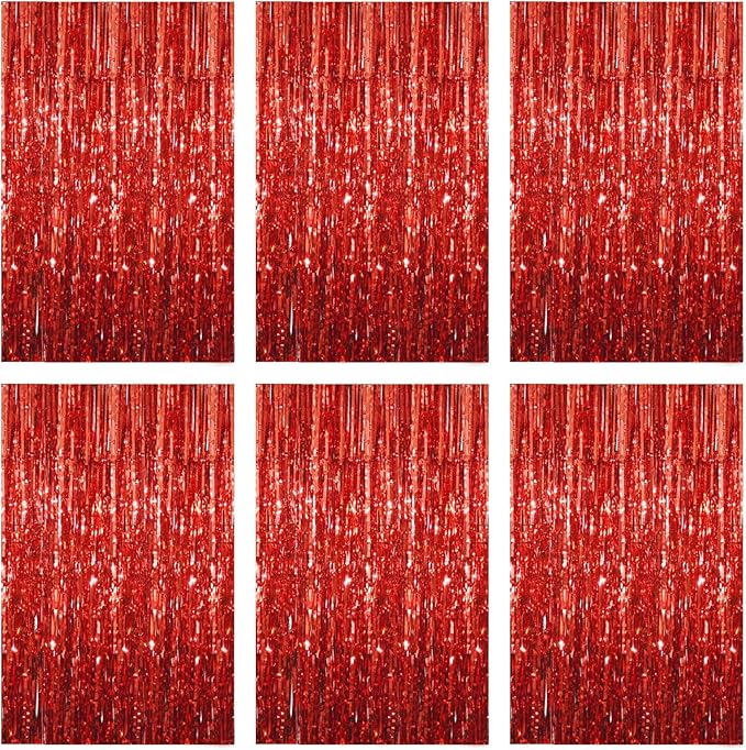 Red Foil Fringe Curtain 3.3×8.3FT 6 Packs, Metallic Tinsel Curtains Party by Acuteye
