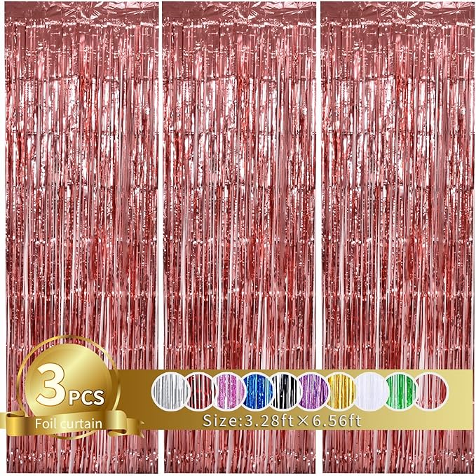 TONIFUL 3Pcs Rose Gold Door Streamers, Rose Gold Photo Booth Backdrop Metallic by TONIFUL