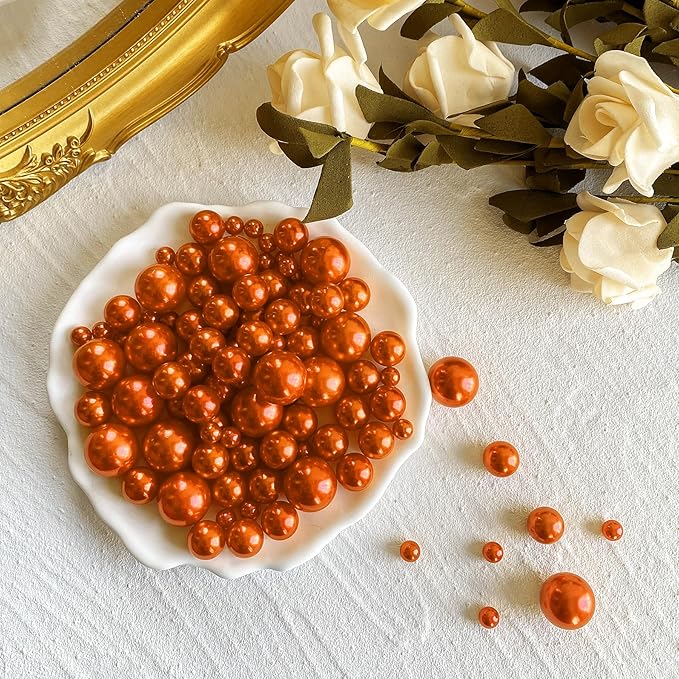150Pcs Orange Polished No Hole Faux Pearl Beads - Image 5