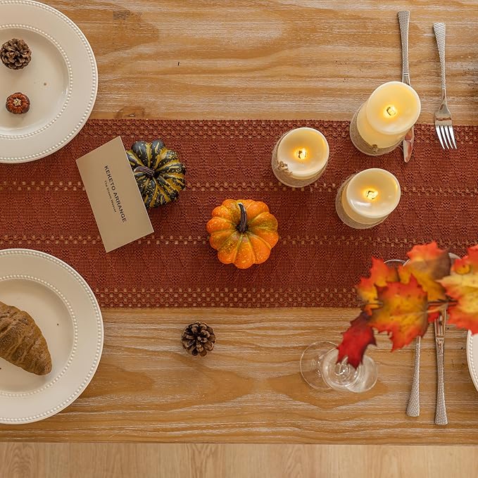 Boho Rust Table Runner for Home Decor 12x48 Inches Farmhouse Macrame Burlap - Image 4