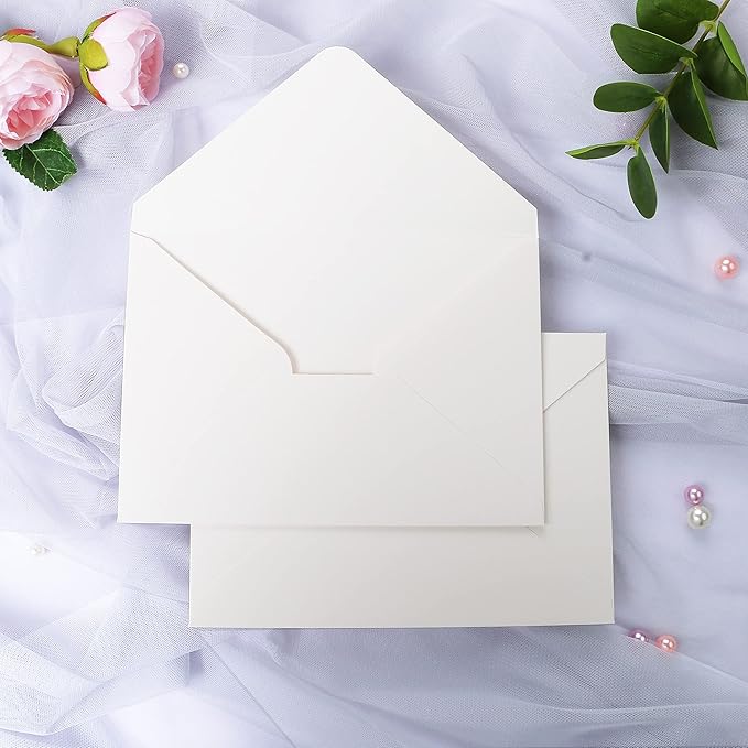 PONATIA 50 PCS/Pack 80lb Thick A7 Envelopes, 5.27 x 7.48'' Sparkle Ivory Heavy by ponatia