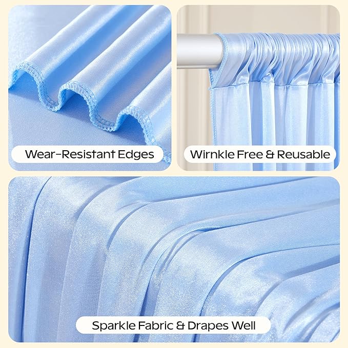 Blue Glitter Backdrop Curtain for Parties Wedding, 10Ft x 10Ft Satin Shimmer - Image 2