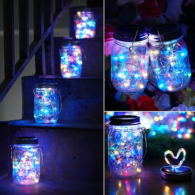 SunKite Solar Mason Jar Lights, 8 Pack 20 LED Waterproof Fairy Firefly Jar Lids - Image 6