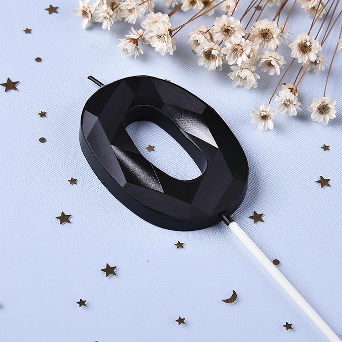 PHD CAKE 2.76 Inch Crystal Black 0 Number Birthday Candles, Cake Number Candles - Image 2