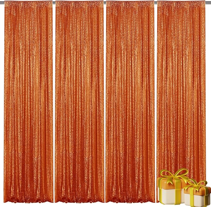 Orange Sequin Backdrop Curtain 4 Pieces 2FTx8FT Glitter Photography Backdrop by Unknown