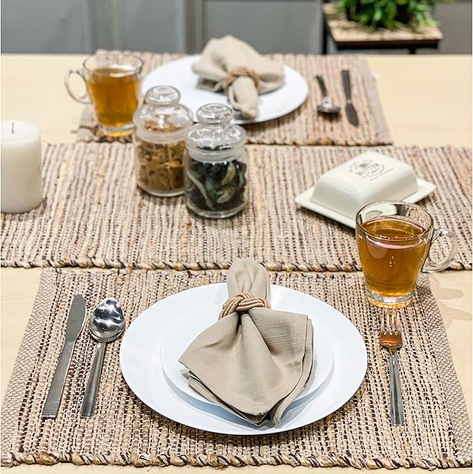 Chardin Home Natural Jute & Brown Placemats, 13x19 Inch Dining Table Placemats - Image 5