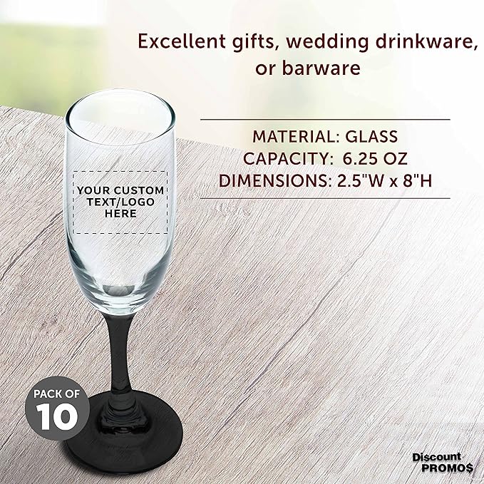 DISCOUNT PROMOS Custom Premiere Champagne Flutes 6.25 oz. Set of 10, - Image 4