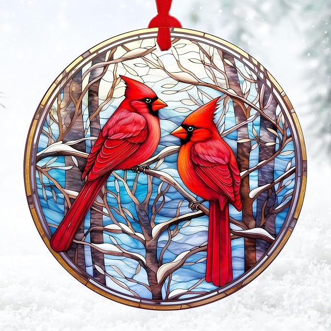 Cardinal Acrylic Ornament 2025 – Red Bird Christmas Tree Hanging, Memorial by Sensemory